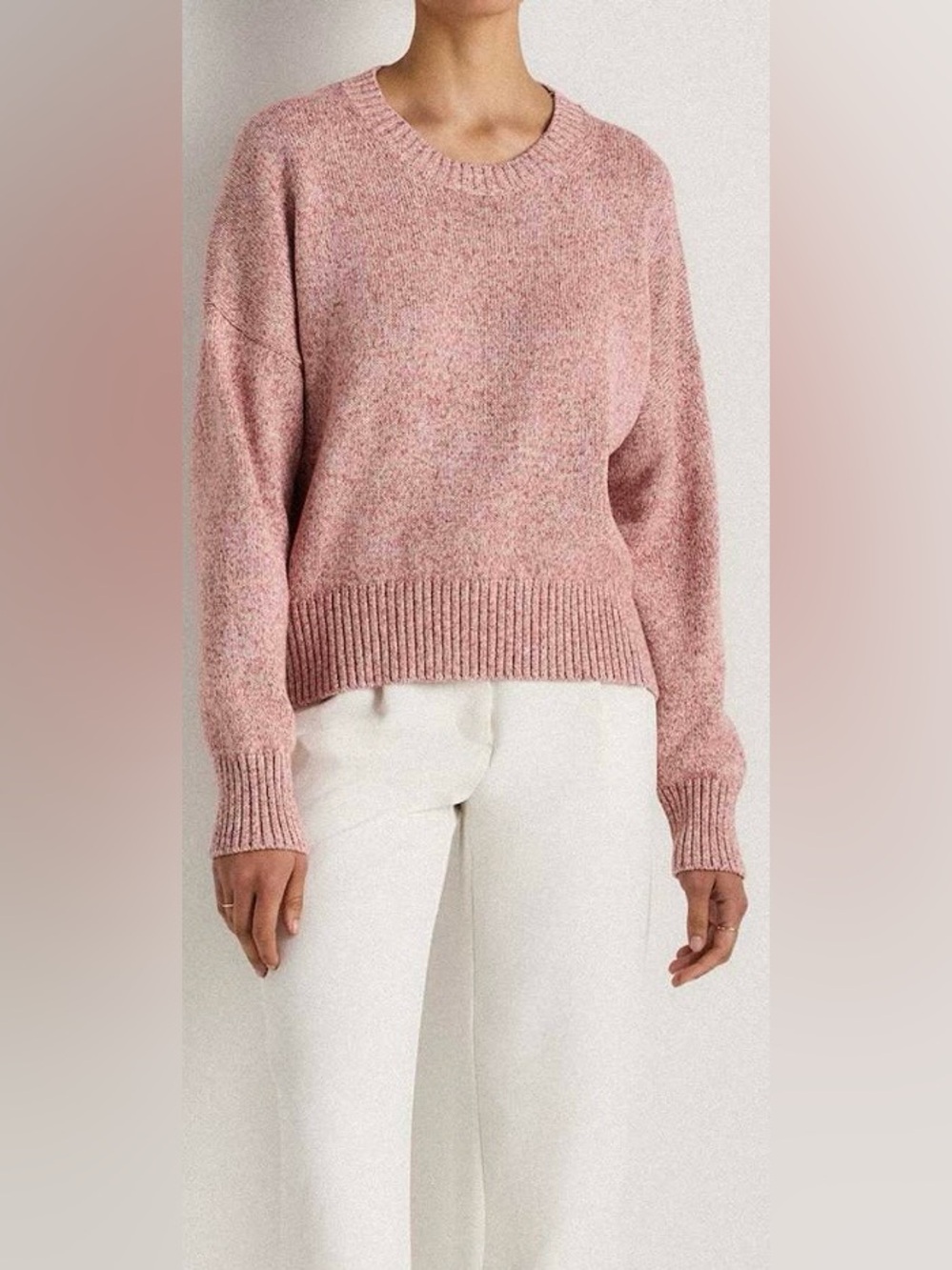 Quince 100% Organic Cotton Boyfriend Crew Sweater Marled Rose Pink M